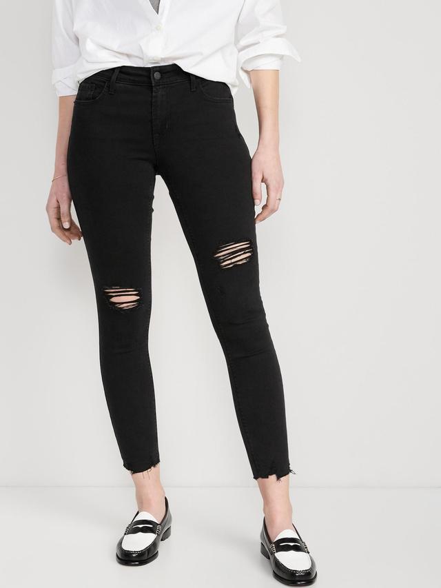 Mid-Rise Rockstar Super-Skinny Raw-Edge Ankle Jeans for Women Product Image