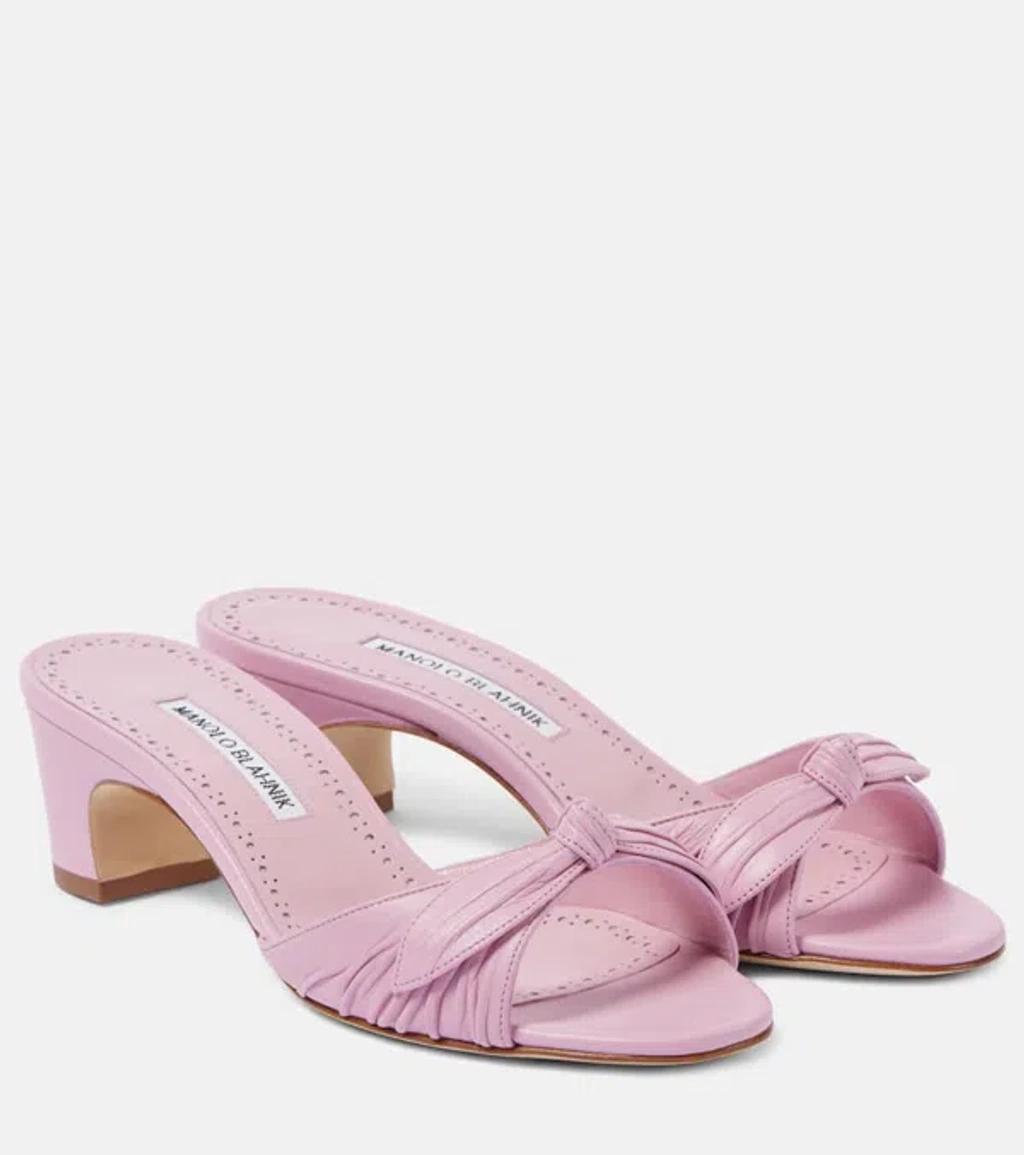 Lolloso Bow-detail Leather Mules In Pink Product Image