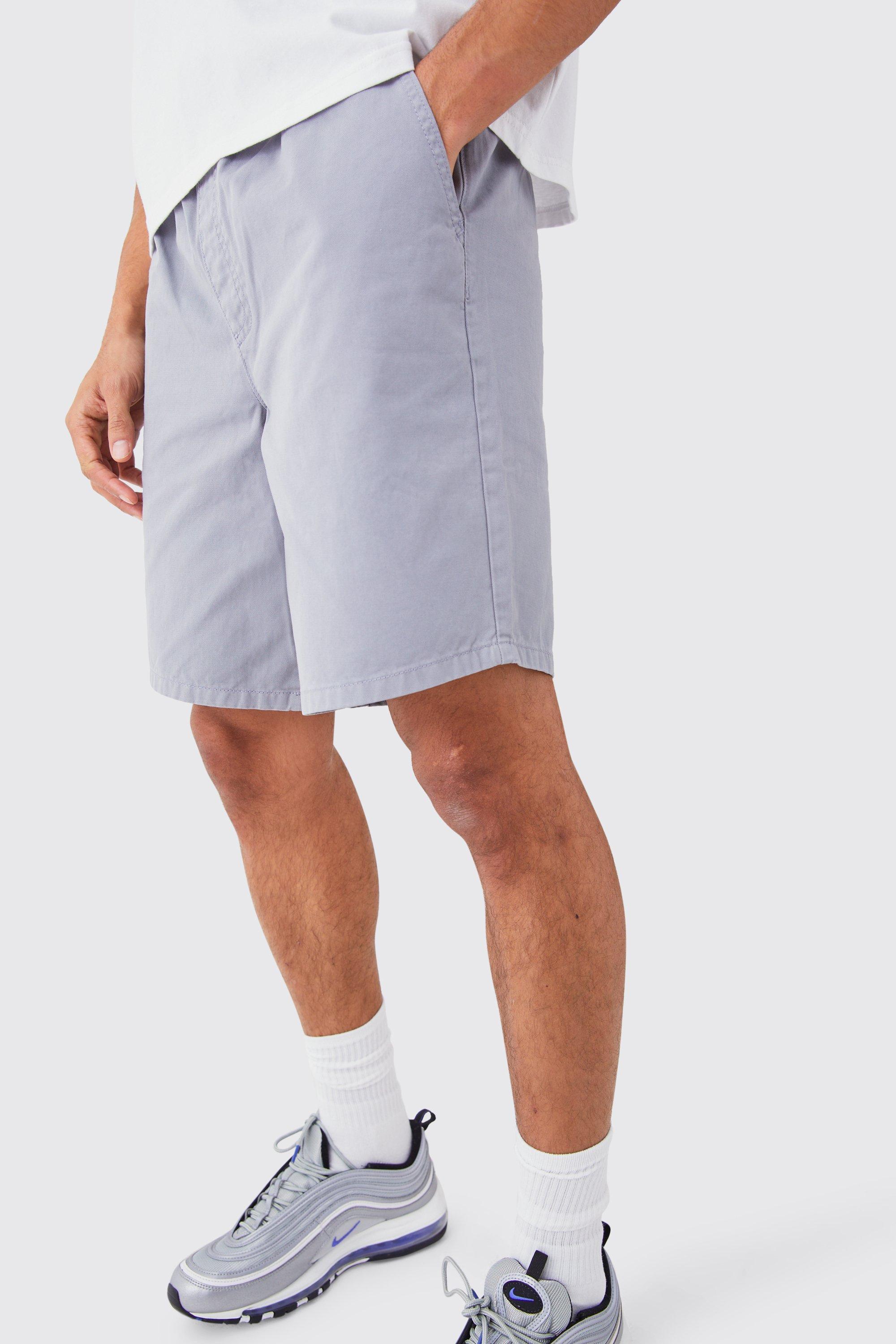 Mens Relaxed Fit Elasticated Waist Chino Shorts in Grey, Grey Product Image