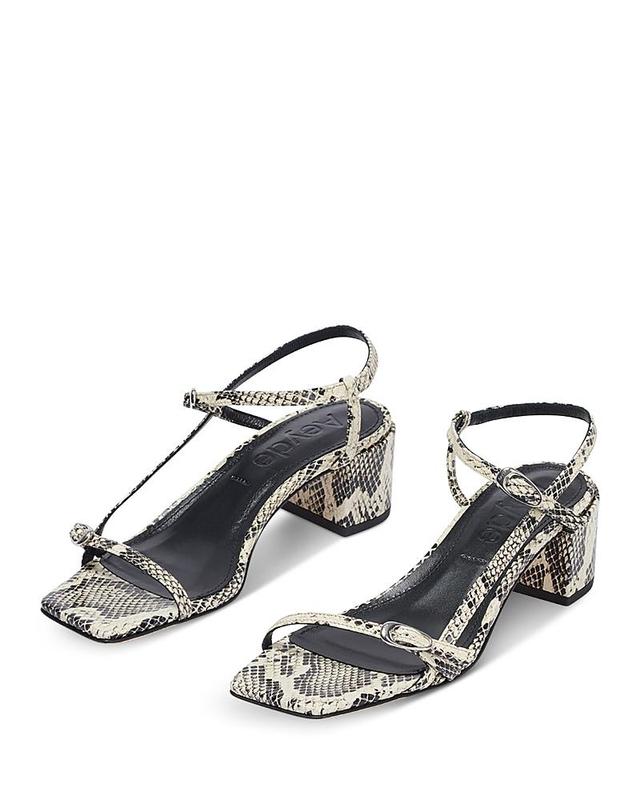 Aeyde Womens Tash Square Toe Snake Embossed Block Heel Sandals Product Image