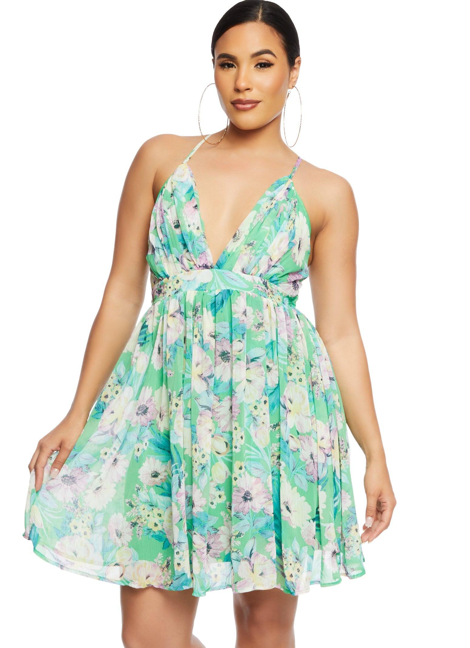 Womens Haute Monde Floral Print Criss Cross Back Cami Dress Product Image