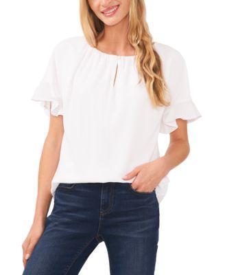 CeCe Ruffle Sleeve Crepe Blouse Product Image