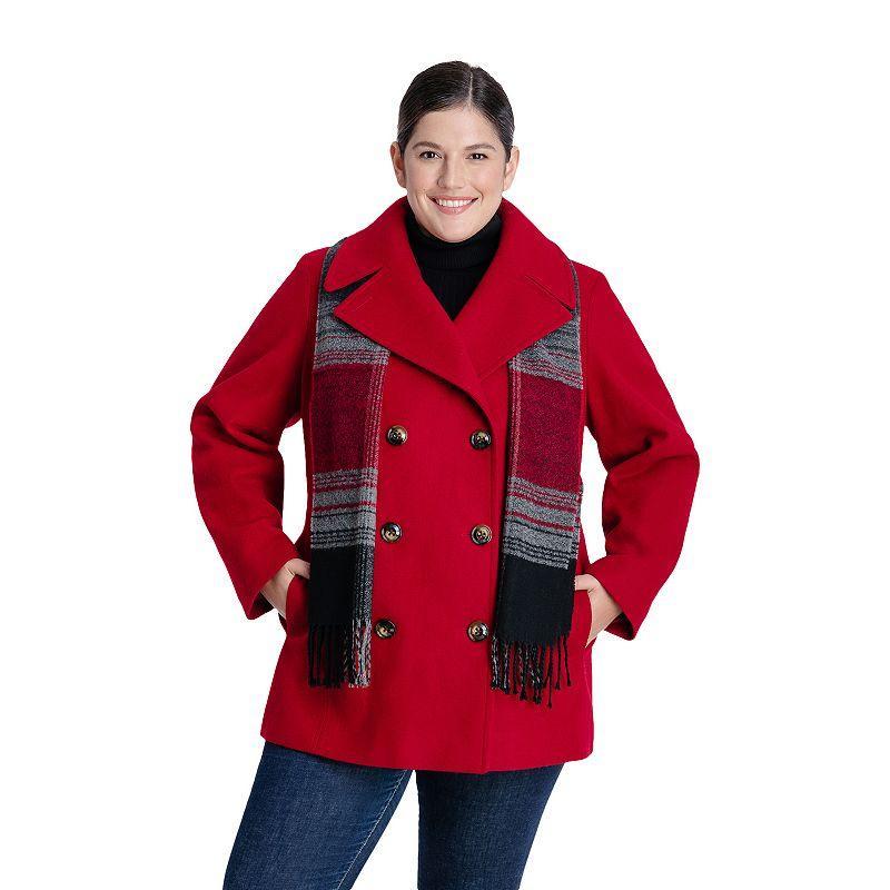 Plus Size TOWER by London Fog Scarf & Wool-Blend Peacoat, Womens Product Image