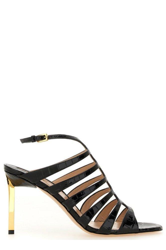 TOM FORD Womens Black Carine Croc-embossed Leather Heeled Sandals Product Image