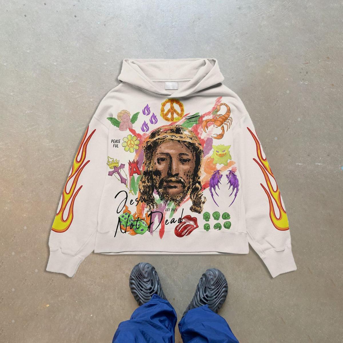 Art Jesus Street Graffiti Graphic Print Pullover Hoodie Product Image