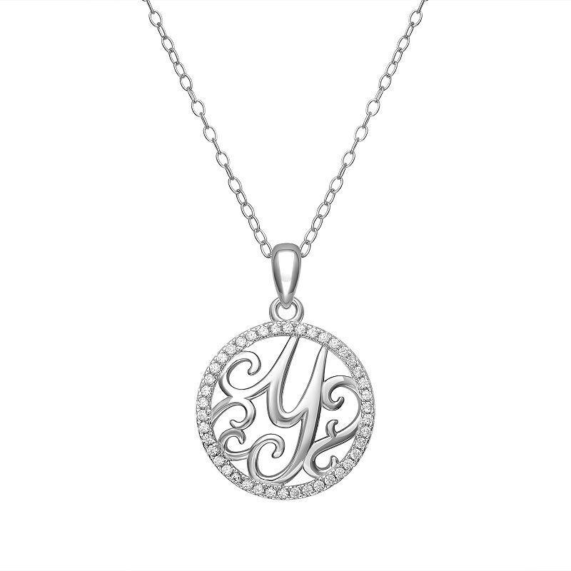 PRIMROSE Sterling Silver Cubic Zirconia Initial Pendant Necklace, Womens Grey Product Image