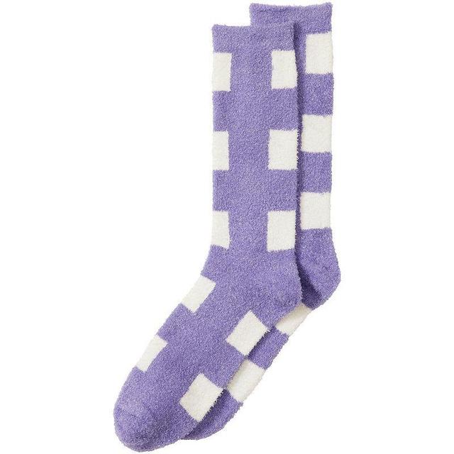 Womens Lands End Fuzzy Slipper Crew Socks, Purple Cloud Check Product Image