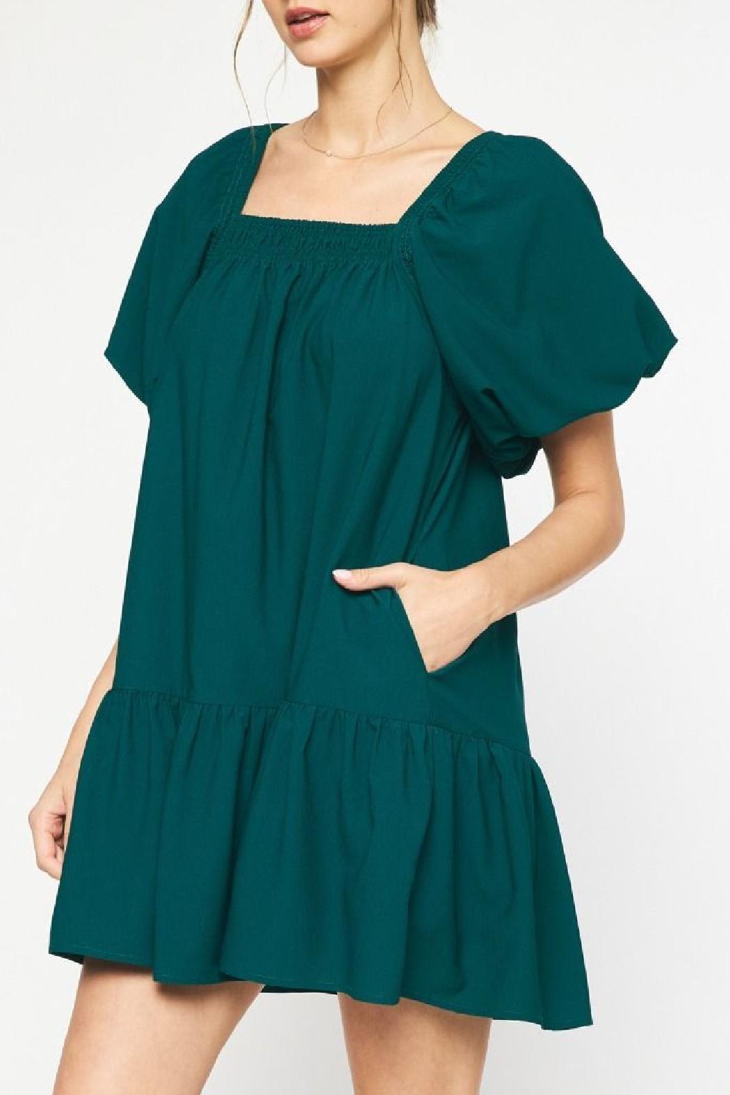 Puff Sleeve Solid Dress Product Image