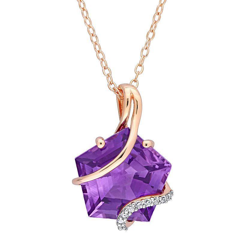 Stella Grace 18k Rose Gold Over Silver Amethyst & Diamond Accent Wrapped Pendant Necklace, Womens Pink Tone Product Image