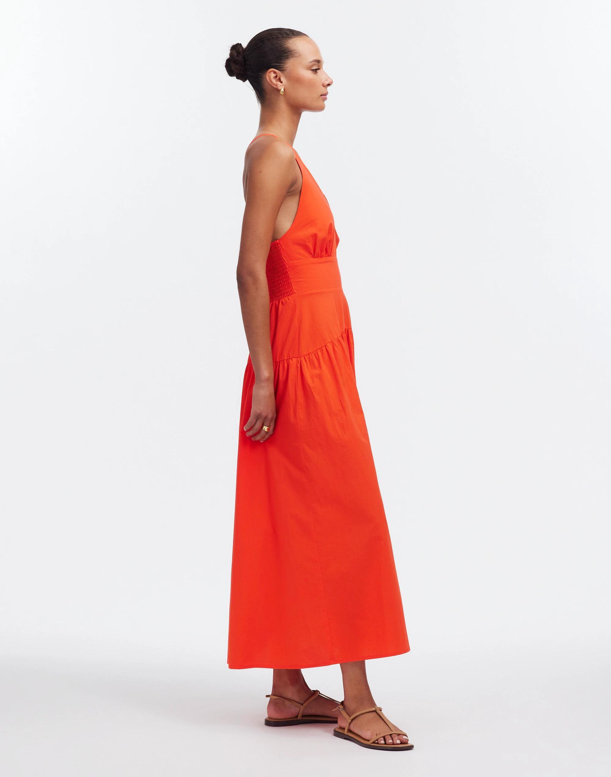 Smocked Halter Midi Dress in Poplin Product Image