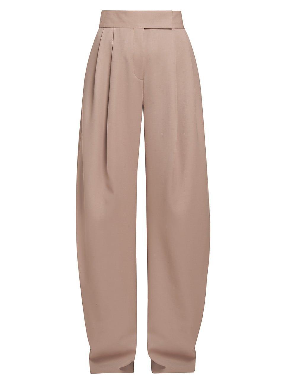 Womens Pleated Wide-Leg Wool Trousers Product Image