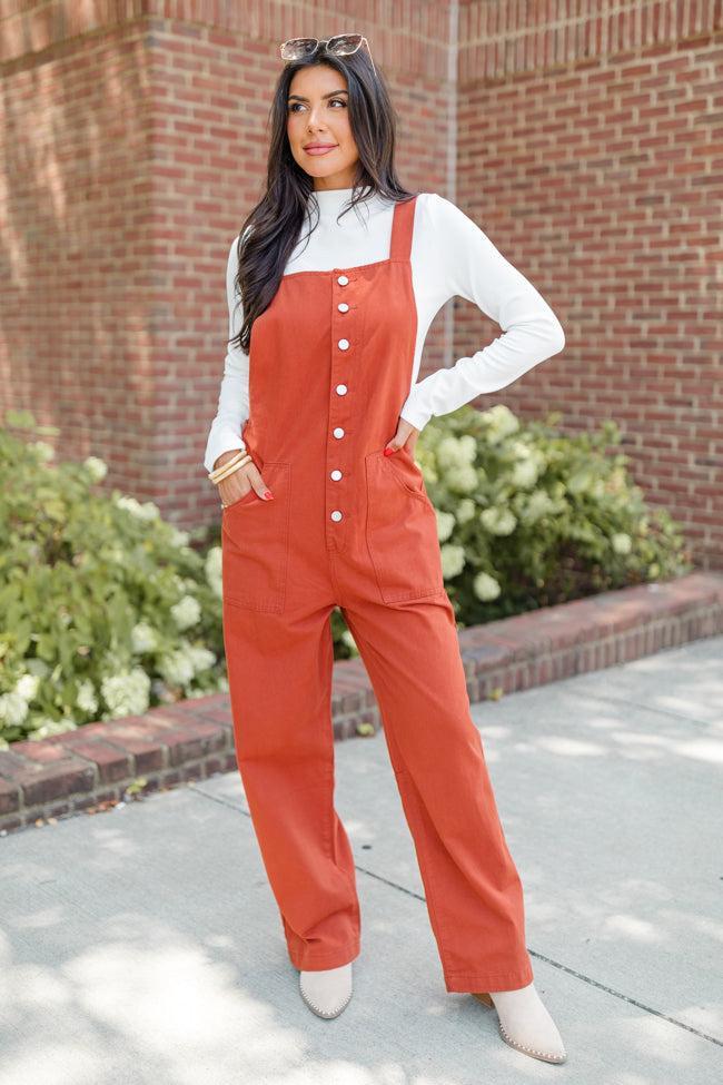 Can't Replace You Rust Button Front Wide Leg Overalls FINAL SALE Product Image