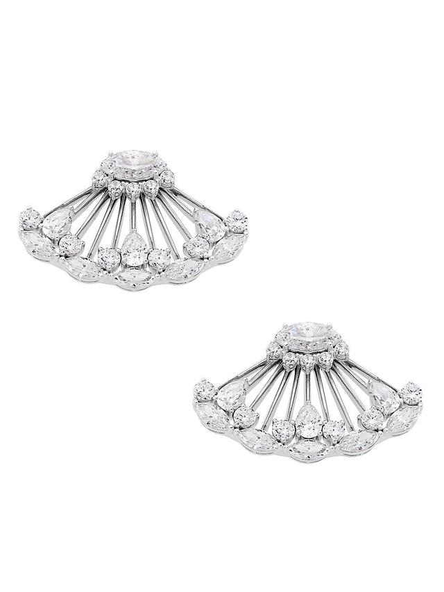 Womens Ear Candy Rhodium-Plated & Cubic Zirconia Fan Earrings Product Image