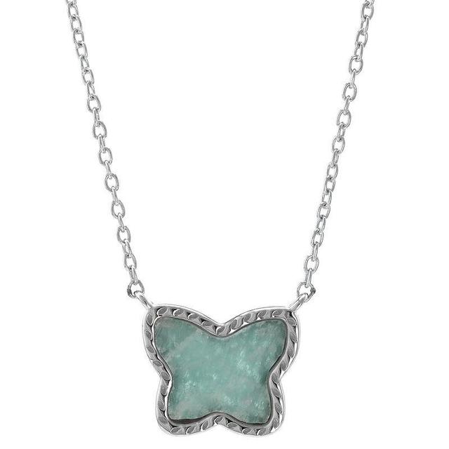 Gemistry Sterling Silver Amazonite Butterfly Pendant Necklace, Womens Product Image