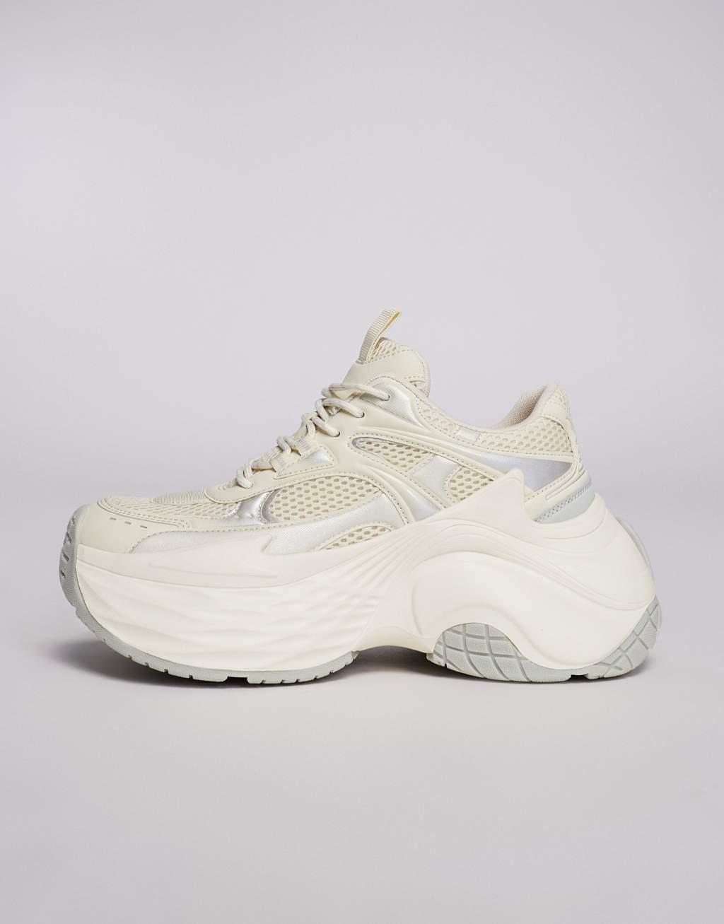 ASOS DESIGN chunky sneakers in white mesh and faux leather paneling Product Image