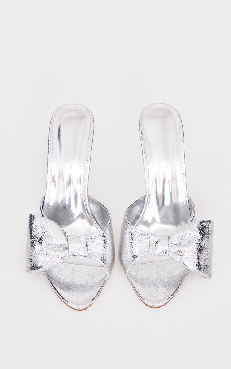 Silver PU Point Toe Half Bow Heeled Mules Product Image