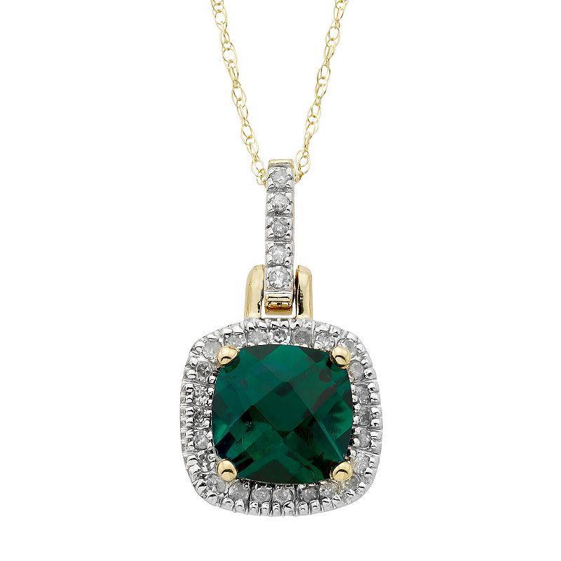 10k Gold Lab-Created Emerald & 1/8 Carat T.W. Diamond Halo Pendant Necklace, Womens Green Product Image