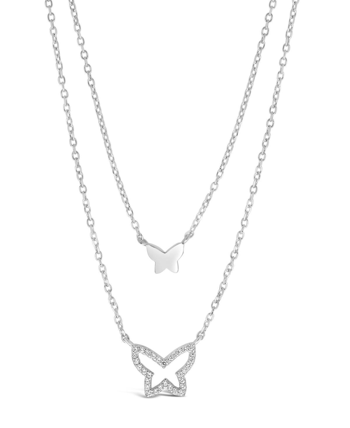 Womens Cubic Zirconia and Butterfly Layered Necklace Product Image