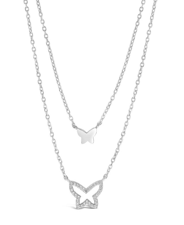 Womens Cubic Zirconia and Butterfly Layered Necklace Product Image