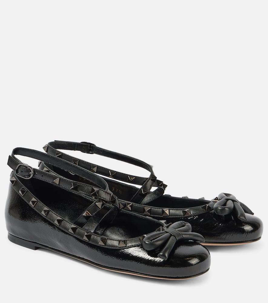 Leather Rockstud Ballet Flats In Black Product Image