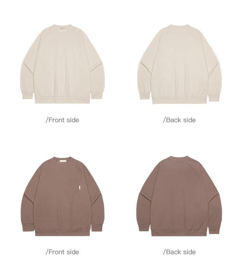 Crew Neck Plain Pocket Oversized Pullover Product Image