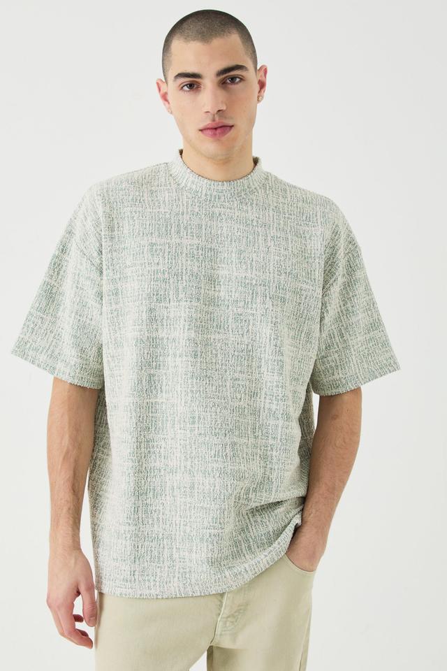 Oversized Extended Neck Textured T-shirt | boohooMAN USA Product Image