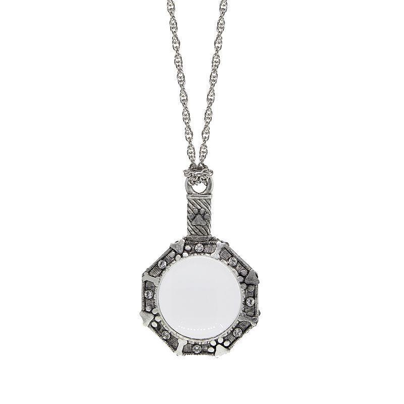 1928 Silver Tone Crystal Dog Bone Magnifier Pendant Necklace, Womens, Gray Product Image