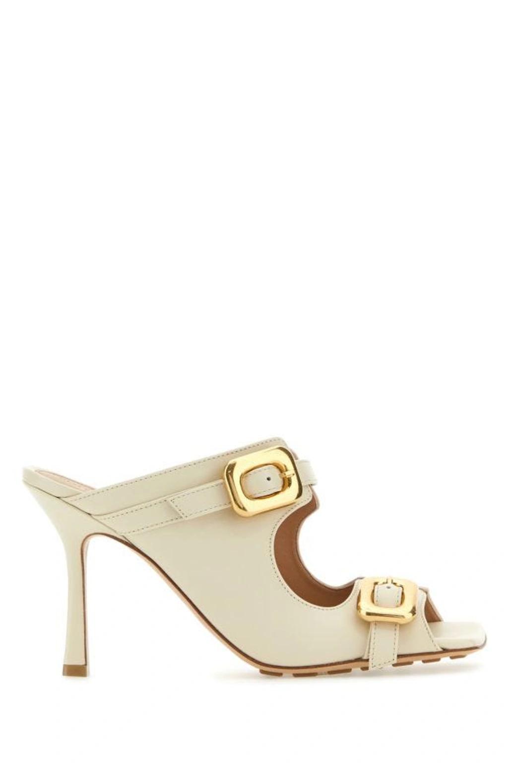 BOTTEGA VENETA Woman Ivory Leather Stretch Buckle Mules In White Product Image