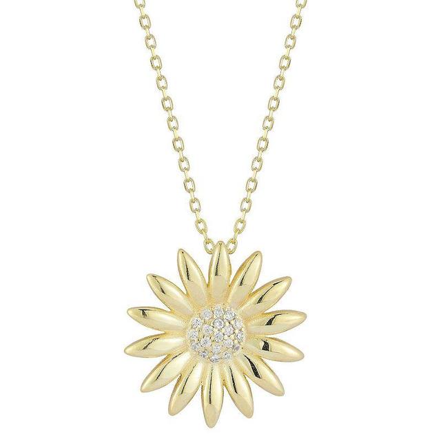 Sunkissed Sterling Cubic Zirconia Sunflower Pendant Necklace, Womens Gold Tone Product Image