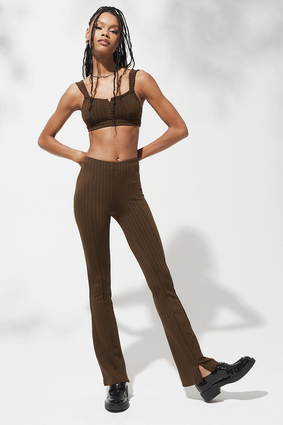 Alo Yoga | High-Waist Pinstripe Zip It Flare Legging Brown Product Image