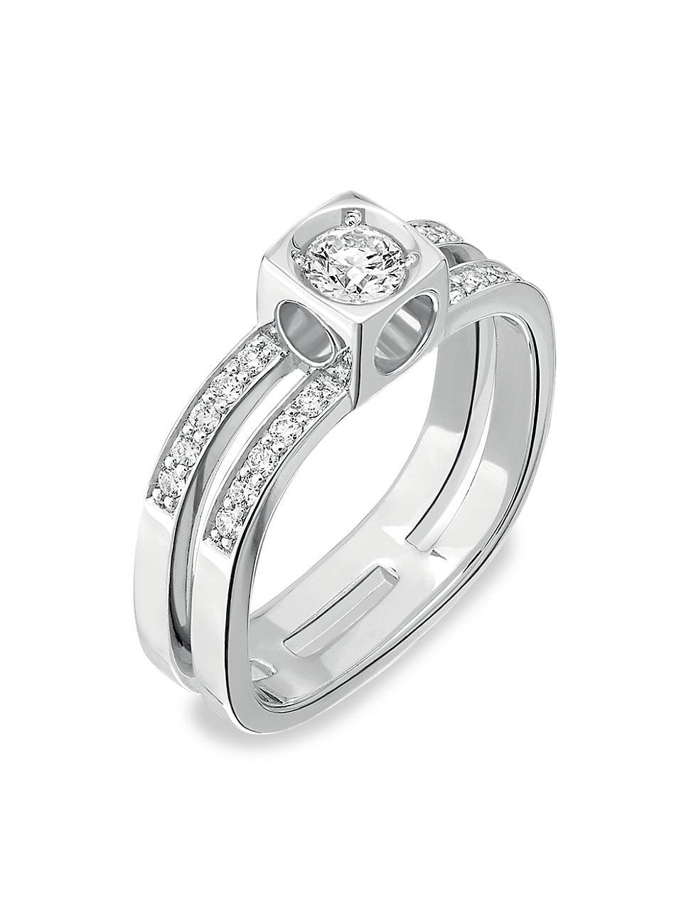 Womens Le Cube Diamant Large 18K White Gold & Diamond Ring Product Image