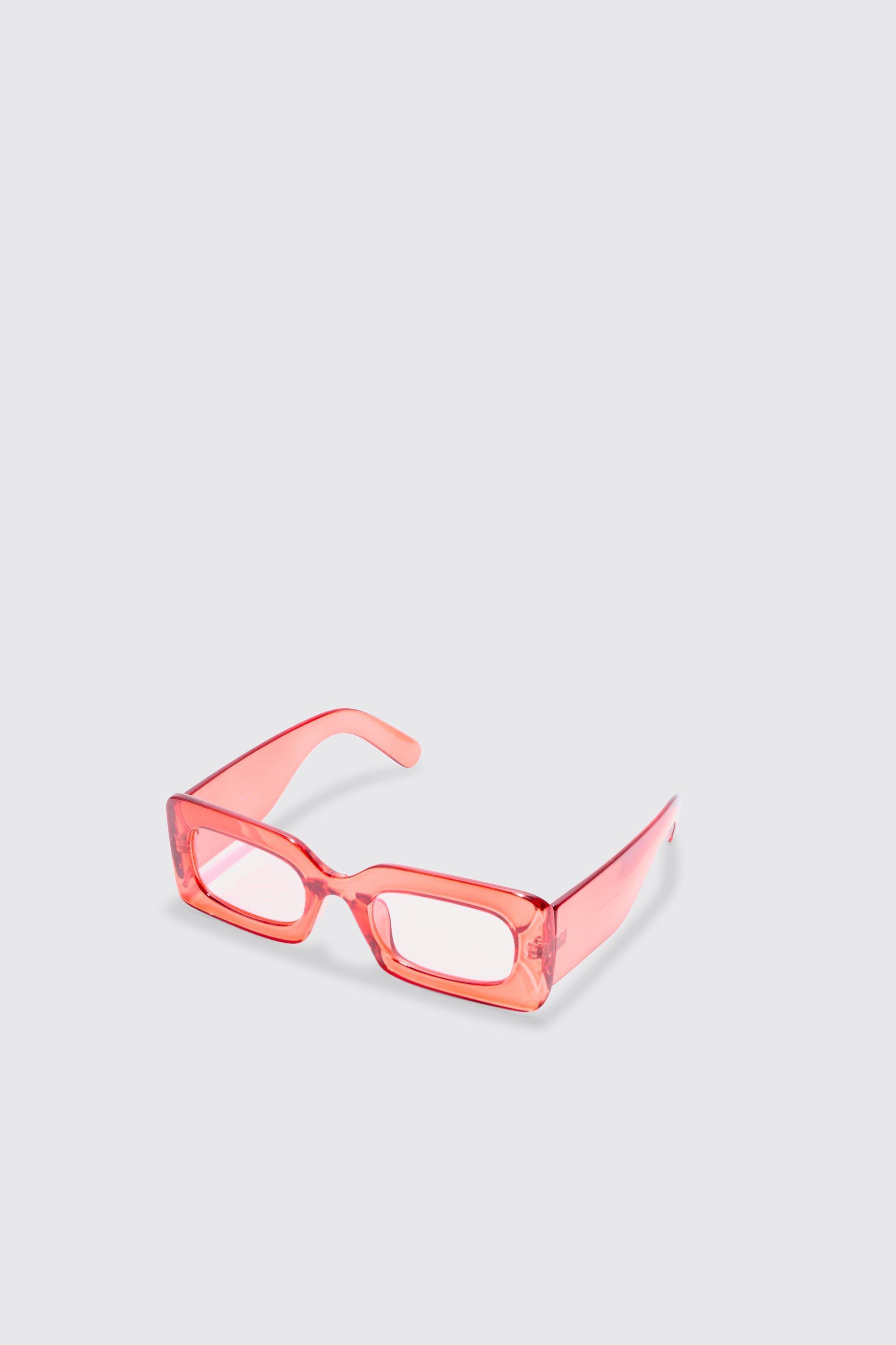 Rectangular Clear Plastic Sunglasses In Red | boohooMAN USA Product Image