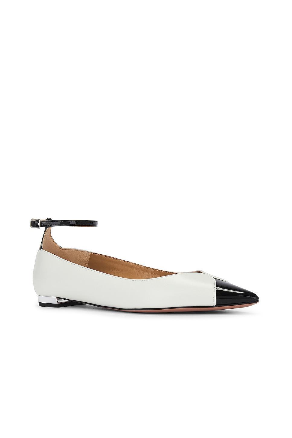 Aquazzura Pinot Ballet Flat in White & Black - White. Size 39.5 (also in 36.5, 37, 38, 38.5, 39, 40, 41). Product Image