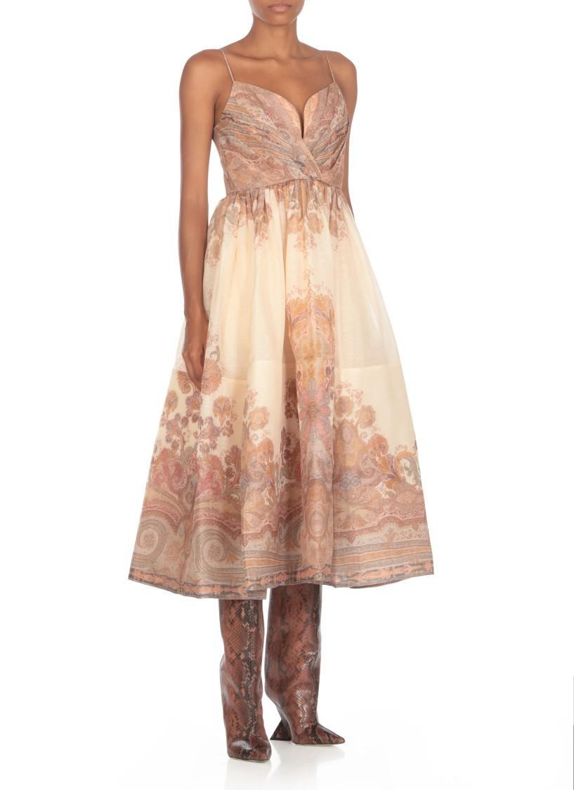 ZIMMERMANN Womens Cream Paisley Pleated-bodice Sleeveless Linen And Silk-blend Midi Dress In Pink Product Image