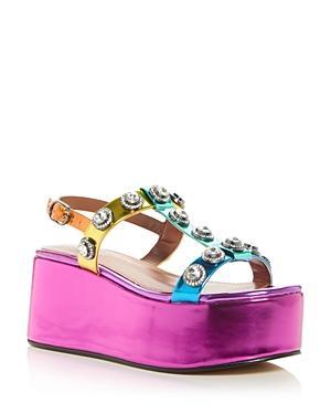 Kurt Geiger London Octavia Suede Studded Rainbow Jewels Platform Wedge Sandals Product Image