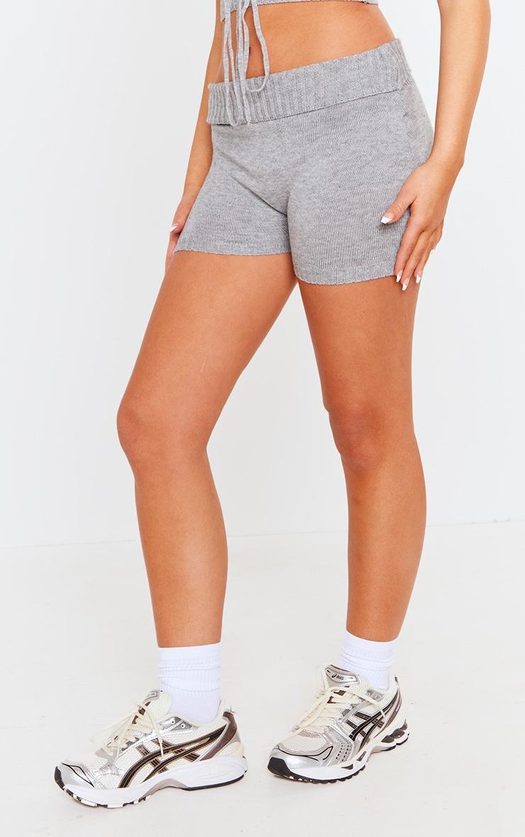 Petite Grey Knitted Fold Over Shorts Product Image