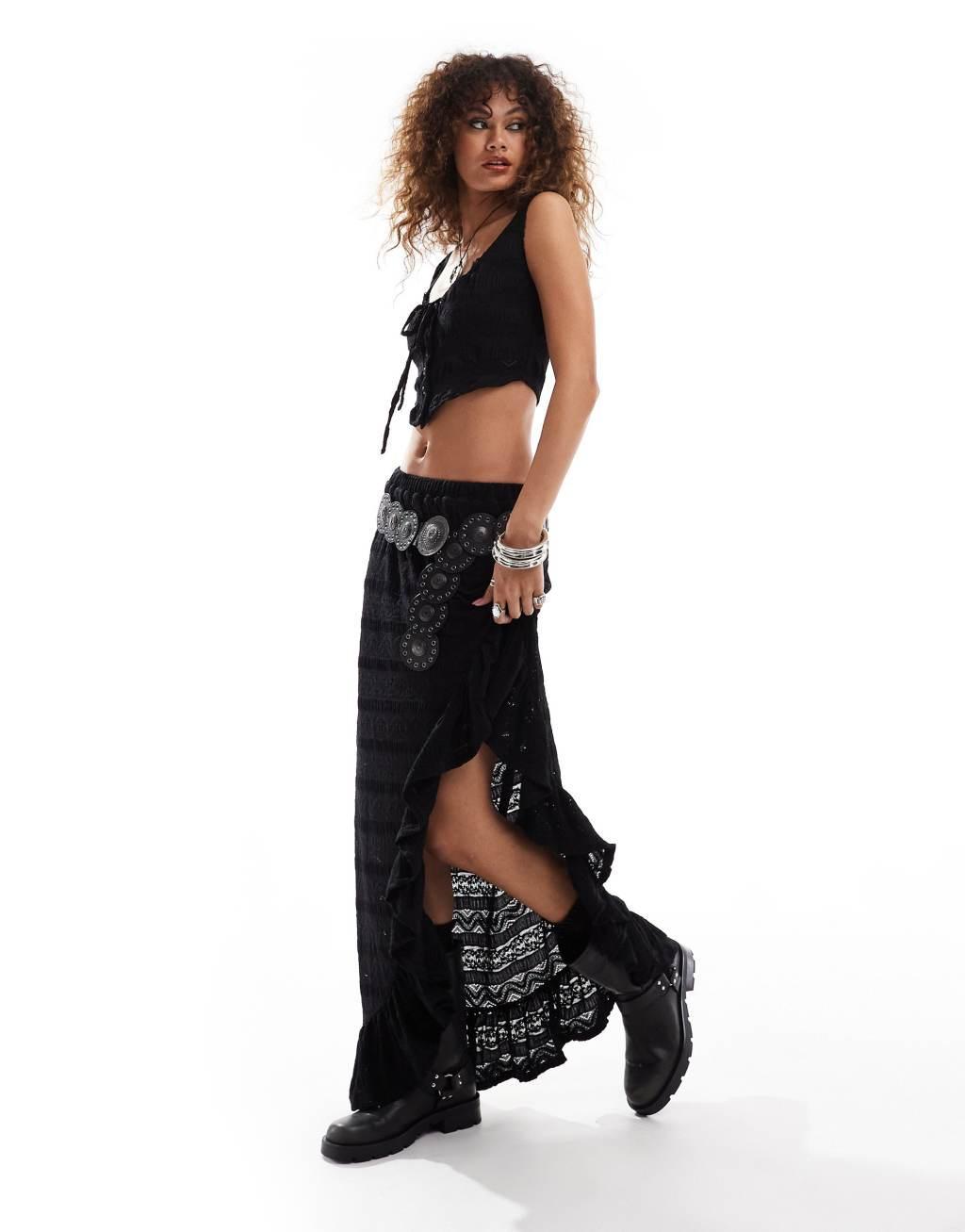 Bailey Rose asymmetric hem maxi skirt in black texture - part of a set Product Image