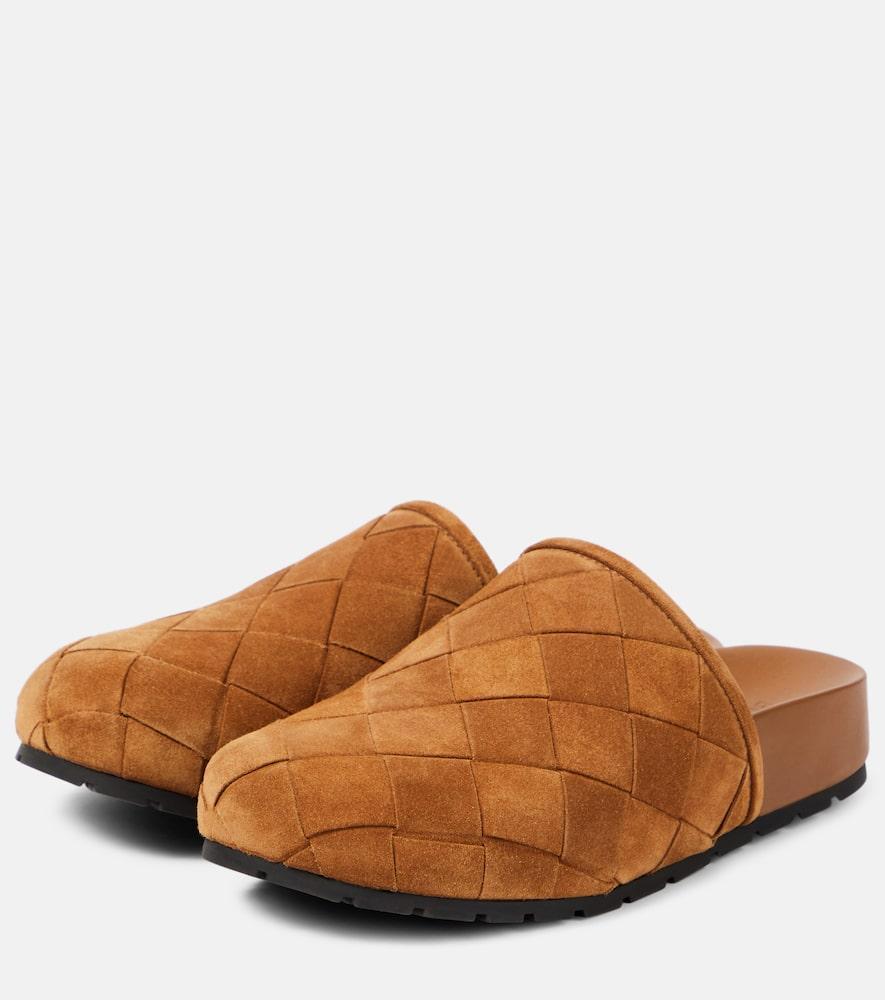 BOTTEGA VENETA Reggie Suede Clogs In Caramel Product Image