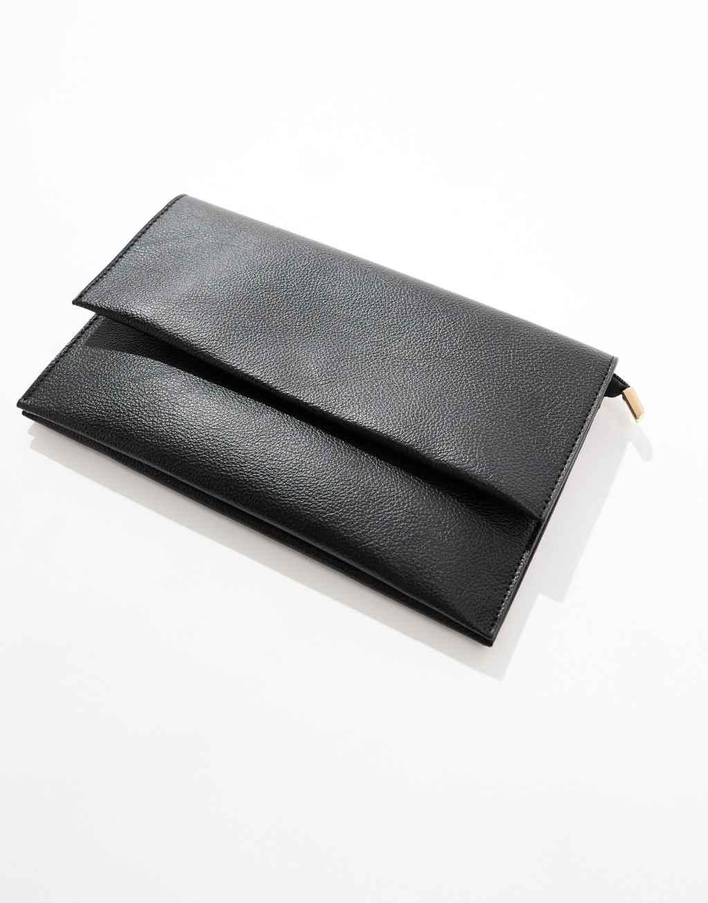 True Decadence minimal envelope clutch bag in black Product Image