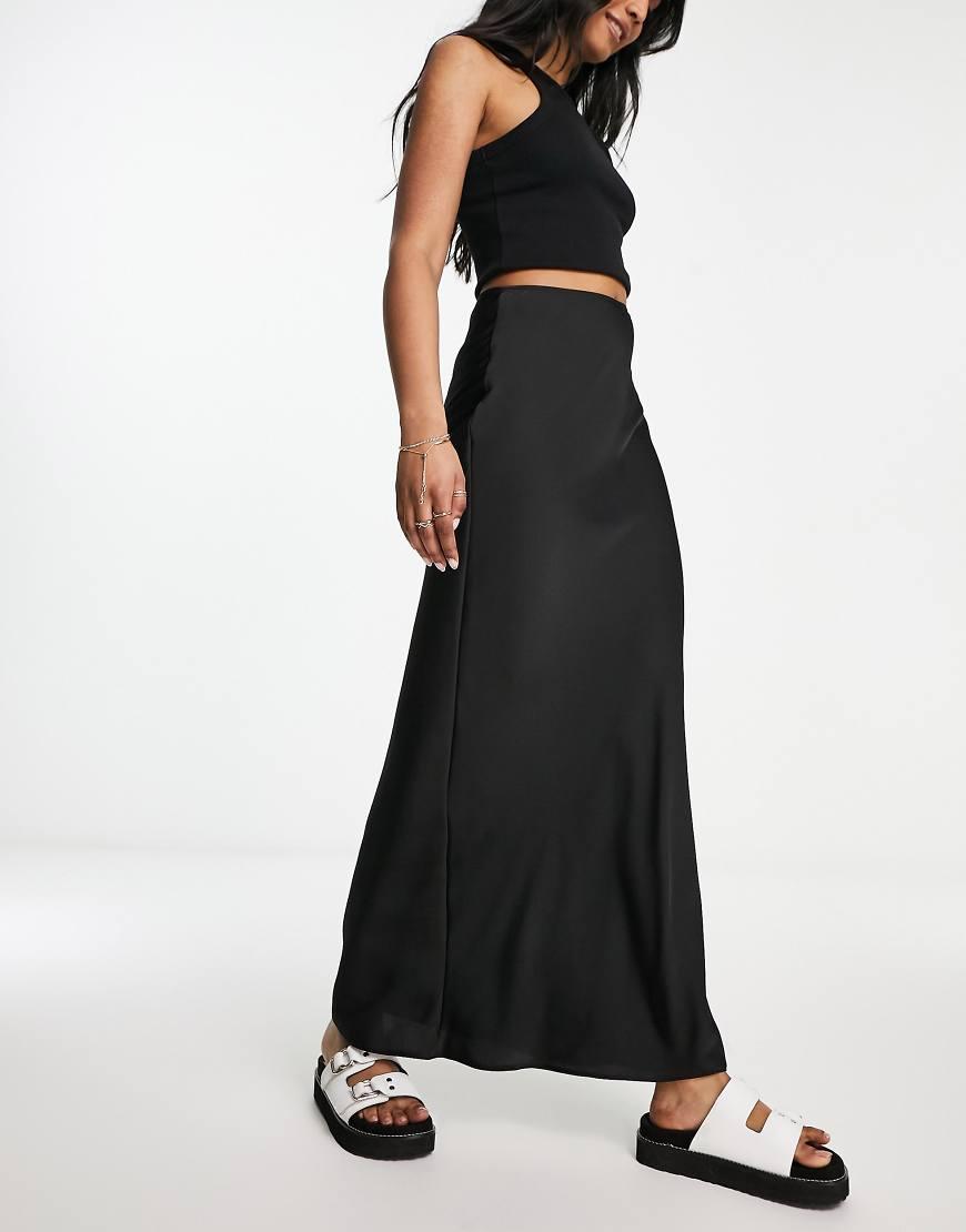 ASOS DESIGN satin bias maxi skirt in black  product image