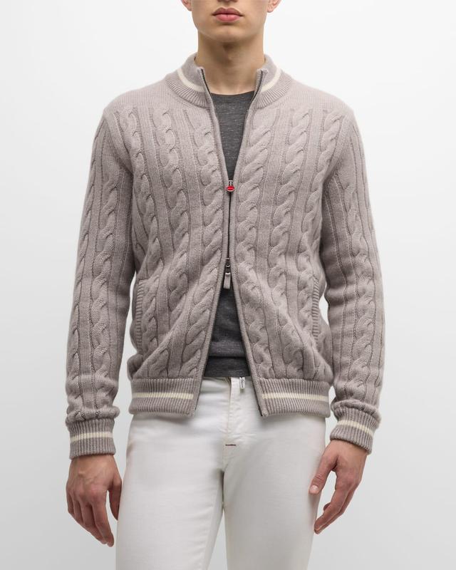 Mens Cashmere Cable Knit Full-Zip Sweater Product Image