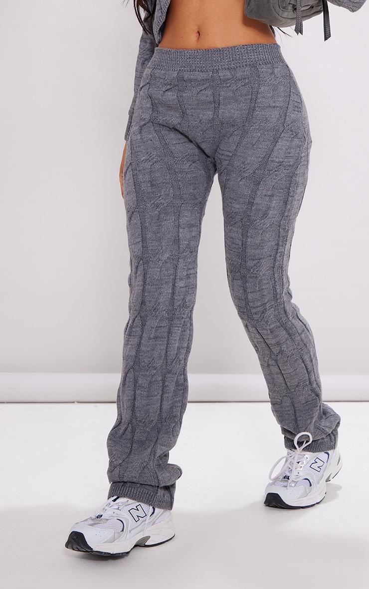  Petite Charcoal Cable Knit Flared Pants Product Image