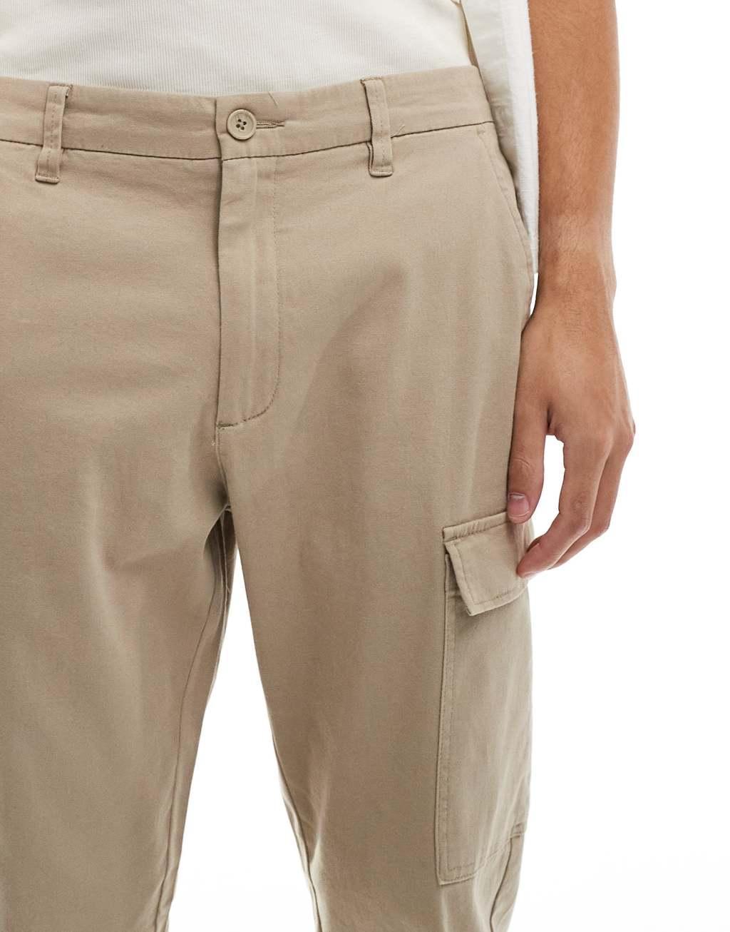 Only & Sons straight fit cargo pants in beige Product Image