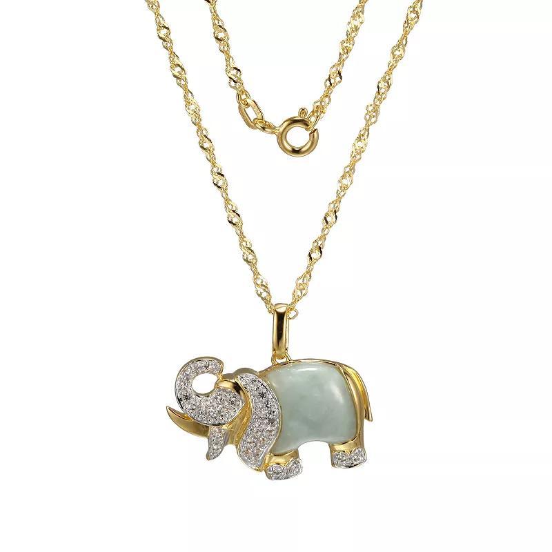 Dynasty Jade 18k Gold over Sterling Silver Genuine Jade & Lab-Created White Sapphire Elephant Pendant Necklace, Womens Green Product Image