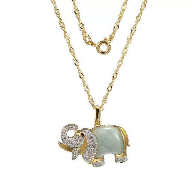 Dynasty Jade 18k Gold over Sterling Silver Genuine Jade & Lab-Created White Sapphire Elephant Pendant Necklace, Womens Gold Tone Product Image