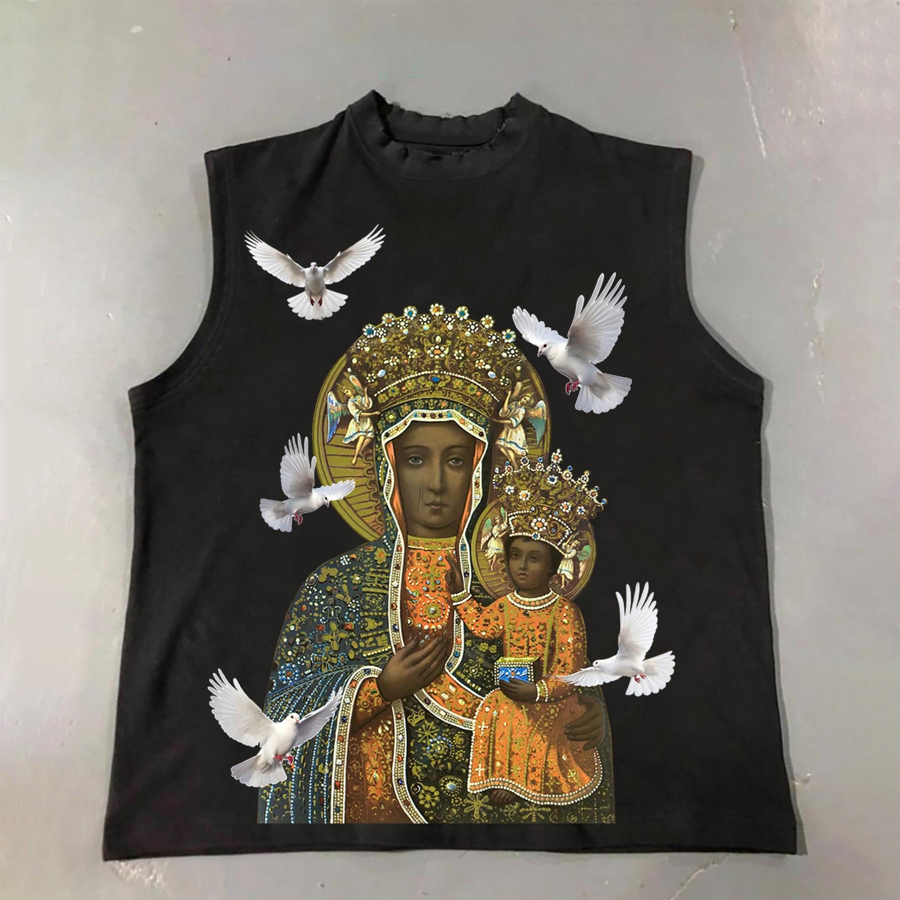 Men's Black Madonna And Child Cotton Tank Top Product Image