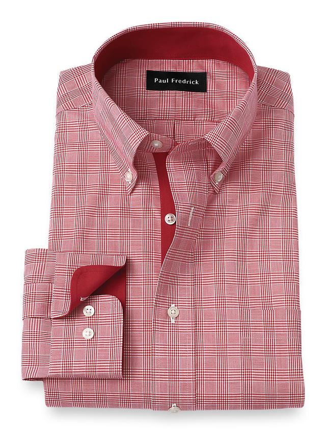 Non-Iron Cotton Plaid Dress Shirt With Contrast Trim - Red Product Image