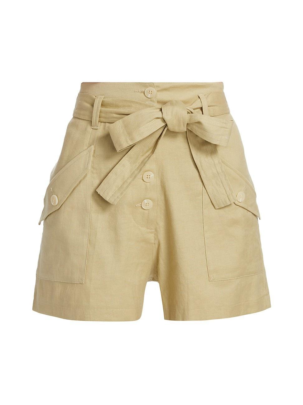 Womens Jasper Belted Linen-Blend Shorts Product Image