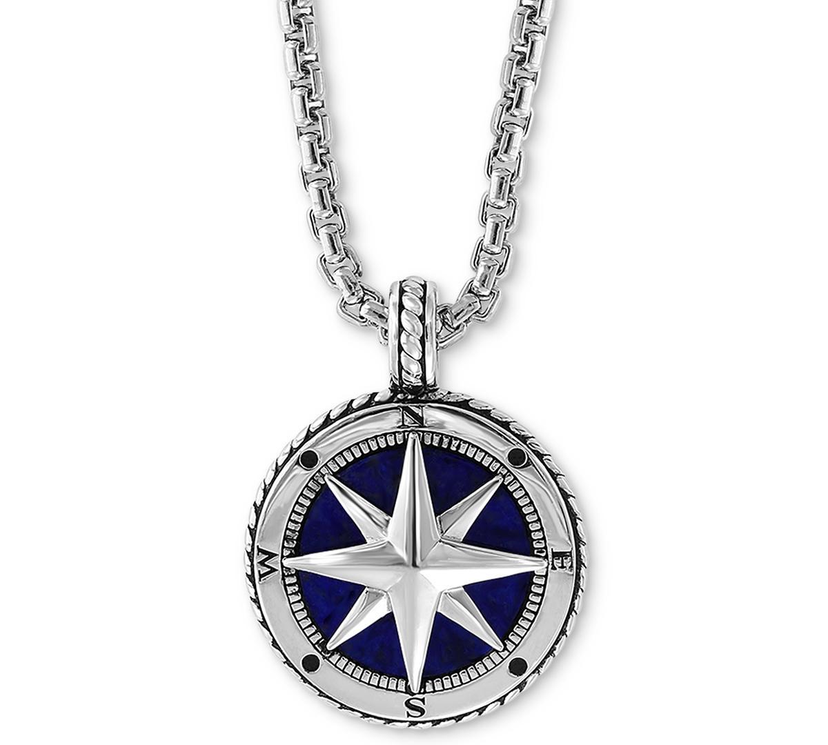 Effy Mens Lapis Lazuli (14-1/2mm) Compass 22 Pendant Necklace in Sterling Silver Product Image