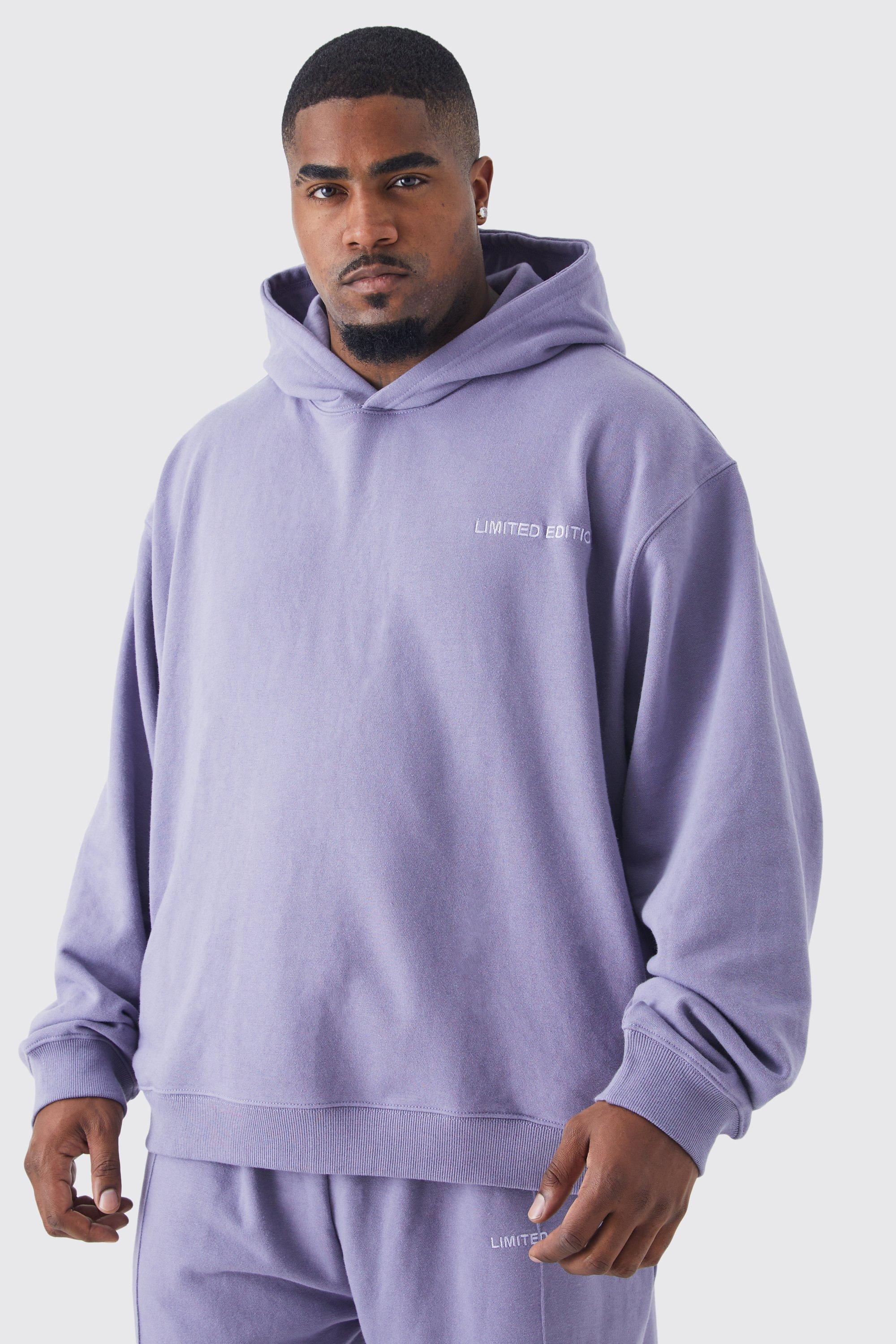 Mens Purple Plus Oversized Boxy Loopback Hoodie, Purple Product Image